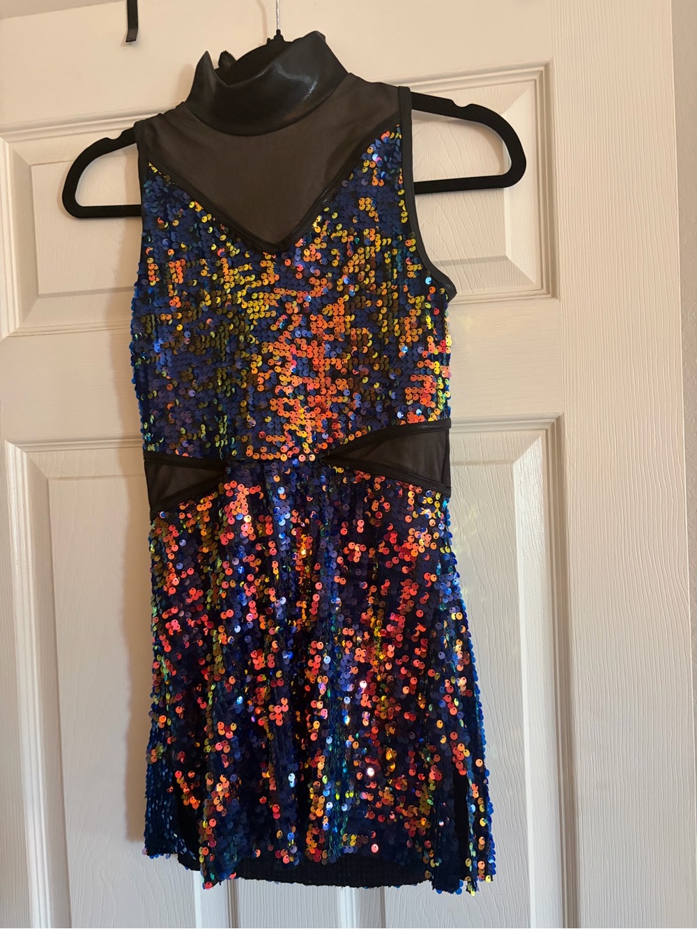 Iridescent Sequin Dance Dress with Black Mesh Accents balera